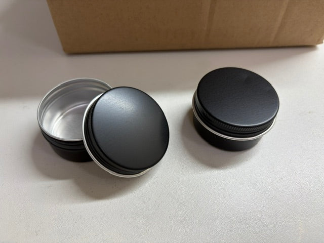 48 black round tins with screw lids - 1 oz (ct11)