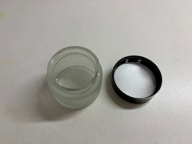 50 Frosted Glass 2oz Jars - with Black Gloss caps