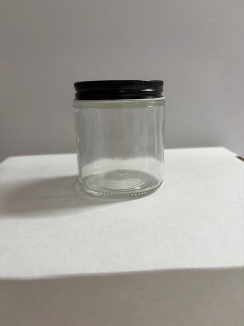 8oz clear glass jars with black metal lids-lot of 17