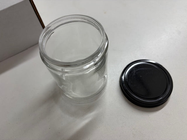 4oz clear glass jars with black metal lids- case of 24