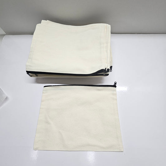 canvas cosmetic bag- natural with black zipper- pack of 20