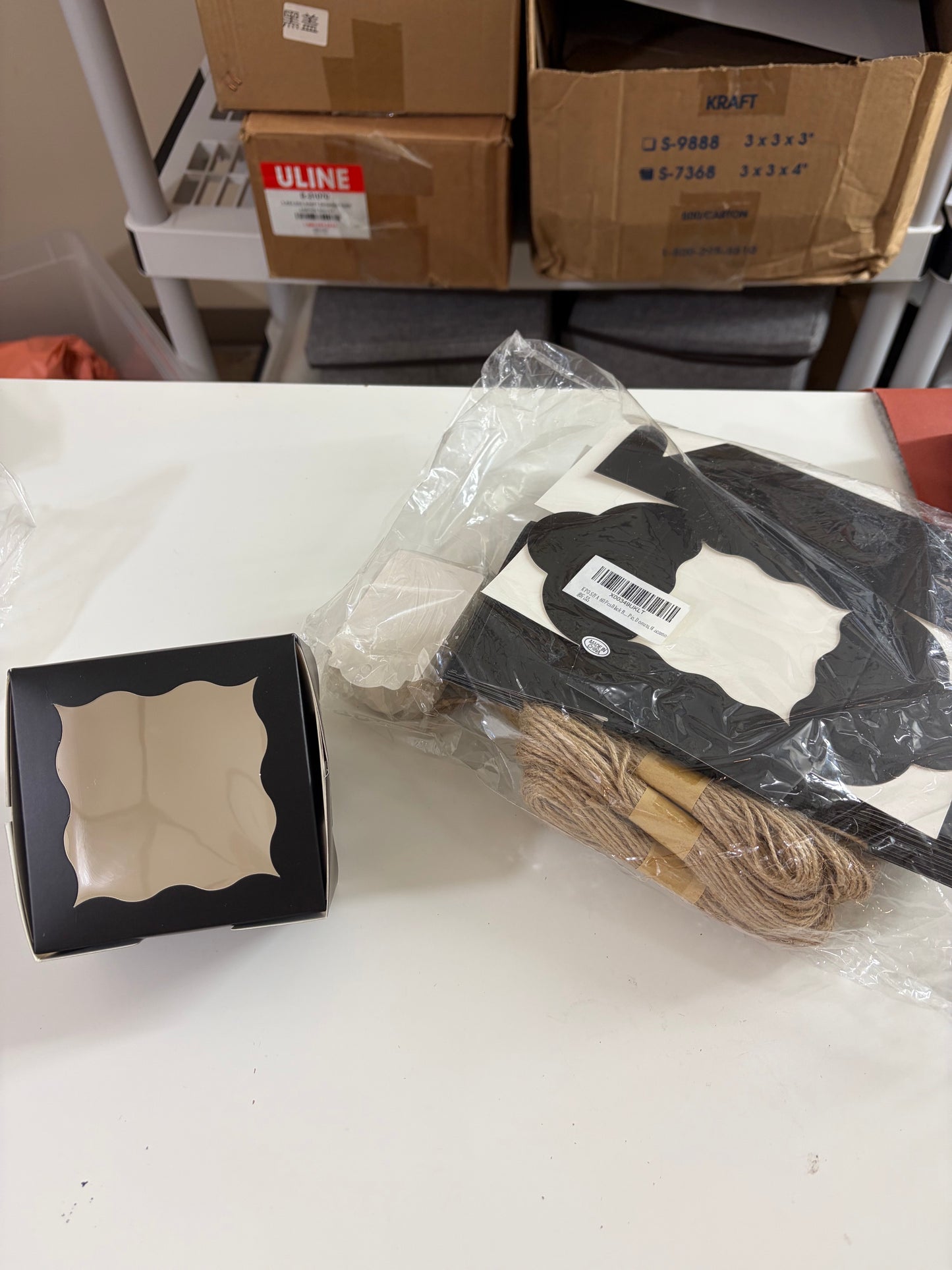 60  black square window gift set boxes with twine & tags (sku000020)