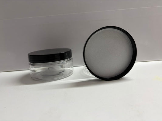 56 plastic jars with black lids 6oz (b4)