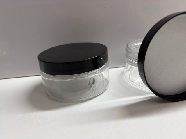 56 plastic jars with black lids 6oz (b4)
