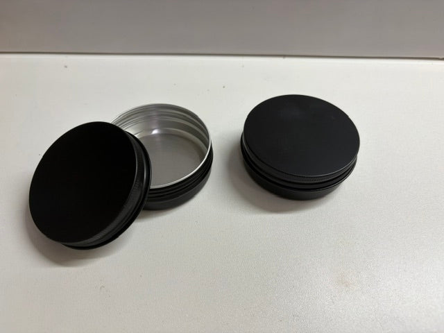 32 black round tins with screw lids - 2 oz (ct10)