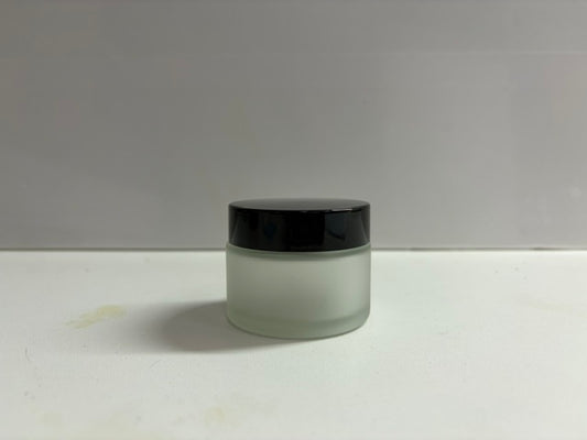 50 Frosted Glass 2oz Jars - with Black Gloss caps