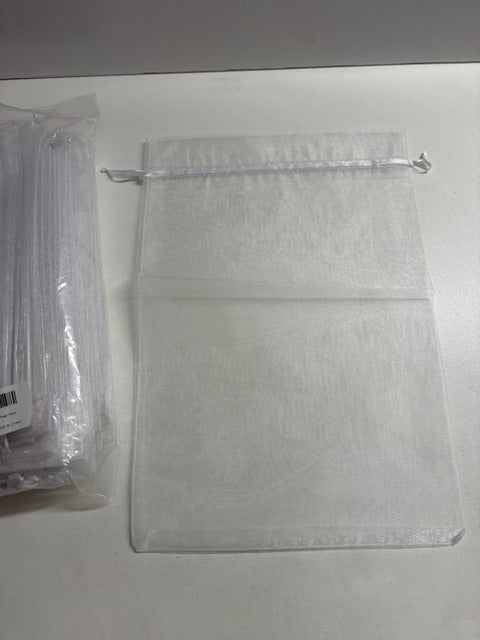 49 white Organza drawstring bags- 8 x 12"