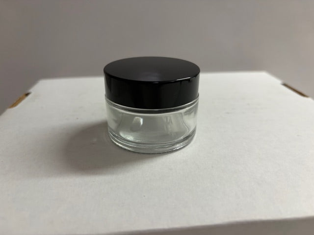 1oz clear glass jars with liners & Black gloss lids- lot of 39 (jar01)