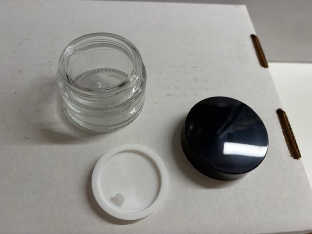 1oz clear glass jars with liners & Black gloss lids- lot of 39 (jar01)
