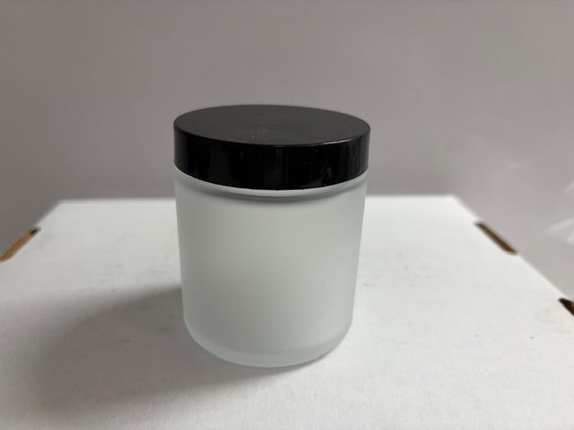4oz frosted glass jars with Black gloss lids- lot of 21 (jar02)