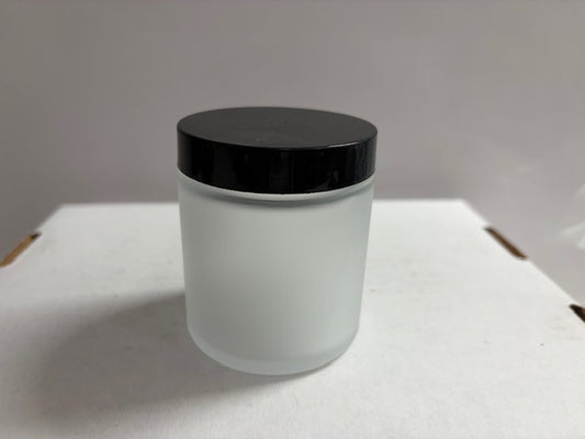 4oz frosted glass jars with Black gloss lids- lot of 21 (jar02)