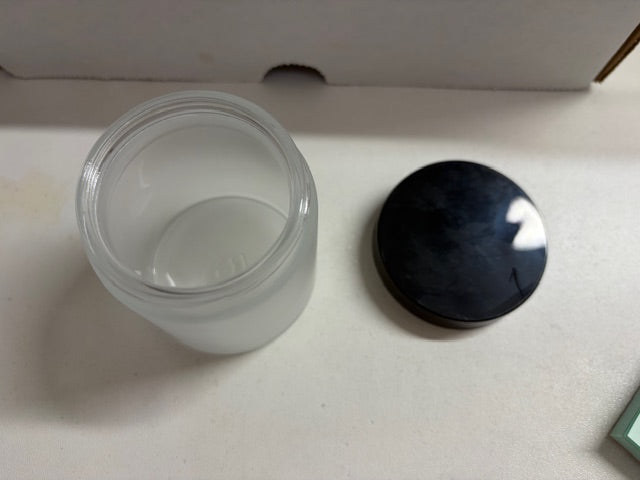 4oz frosted glass jars with Black gloss lids- lot of 21 (jar02)