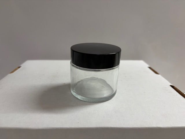 2oz clear glass jars with Black gloss lids & liners- lot of 36 (jar03)