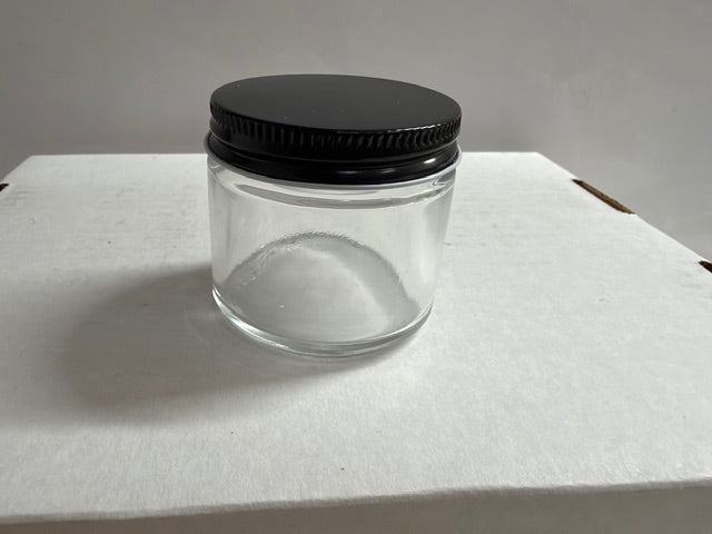 2oz clear glass jars with Black metal lid- lot of 18 (jar04)