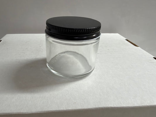 2oz clear glass jars with Black metal lid- lot of 18 (jar04)
